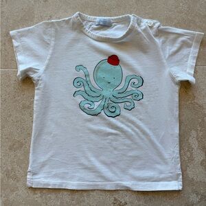 Foque White Tee with Blue Octopus Design